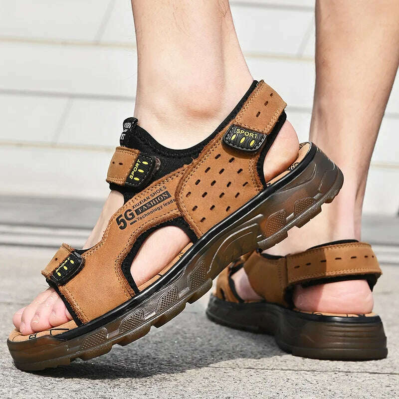 2023 Men Sandals Leather Men Summer Shoes Man Casual Comfortable Barefoot Sandals Men Pentoufle Homme Summer Sandals Men - KIMLUD