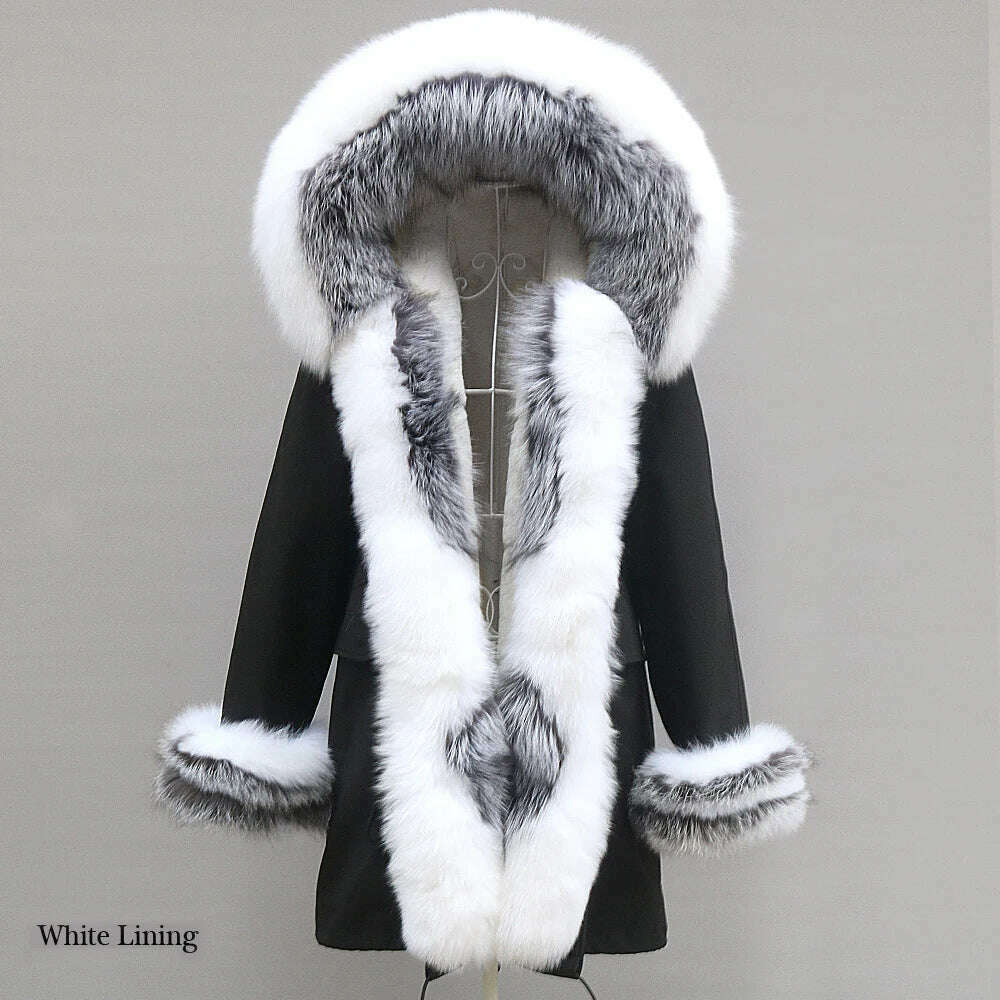 Natural Real Fox Fur Jacke Coat Real Fox Fur Collar Cuff Hooded Coat - KIMLUD