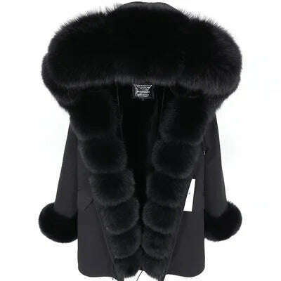 Natural Real Fox Fur Jacke Coat Real Fox Fur Collar Cuff Hooded Coat - KIMLUD