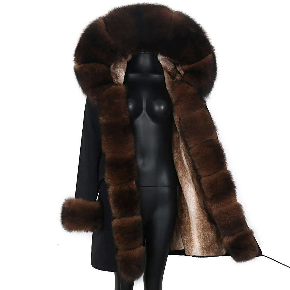 Natural Real Fox Fur Jacke Coat Real Fox Fur Collar Cuff Hooded Coat - KIMLUD