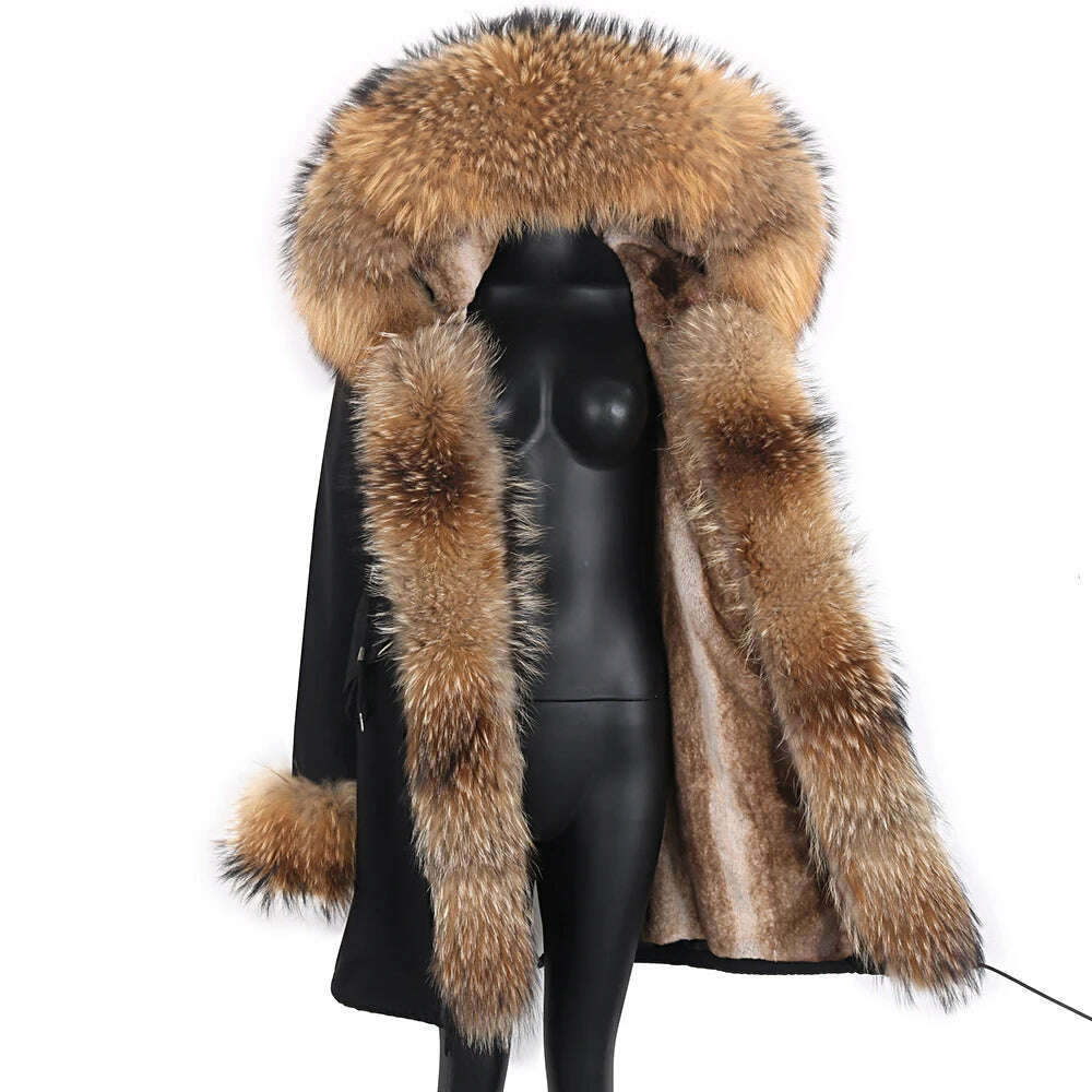 Natural Real Fox Fur Jacke Coat Real Fox Fur Collar Cuff Hooded Coat - KIMLUD