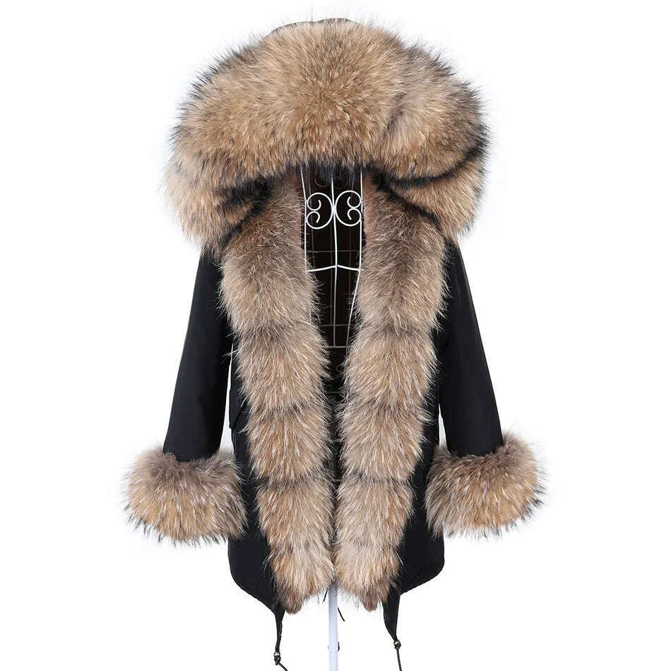 Natural Real Fox Fur Jacke Coat Real Fox Fur Collar Cuff Hooded Coat - KIMLUD