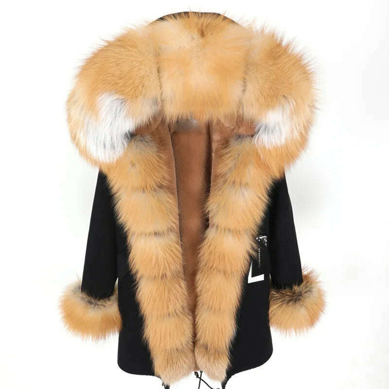 Natural Real Fox Fur Jacke Coat Real Fox Fur Collar Cuff Hooded Coat - KIMLUD