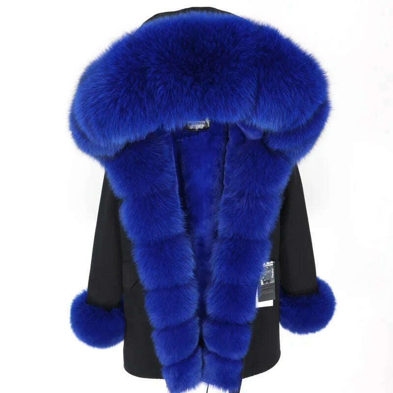 Natural Real Fox Fur Jacke Coat Real Fox Fur Collar Cuff Hooded Coat - KIMLUD