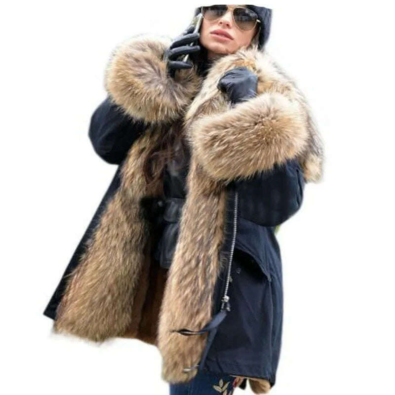 Natural Real Fox Fur Jacke Coat Real Fox Fur Collar Cuff Hooded Coat - KIMLUD