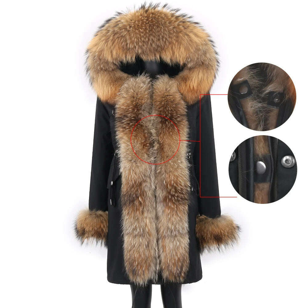 KIMLUD, 2023 Natural Real Fox Fur Jacke Coat Real Fox Fur Collar Cuff Hooded Coat Short Parka Long Camouflage winter jacket, KIMLUD Womens Clothes