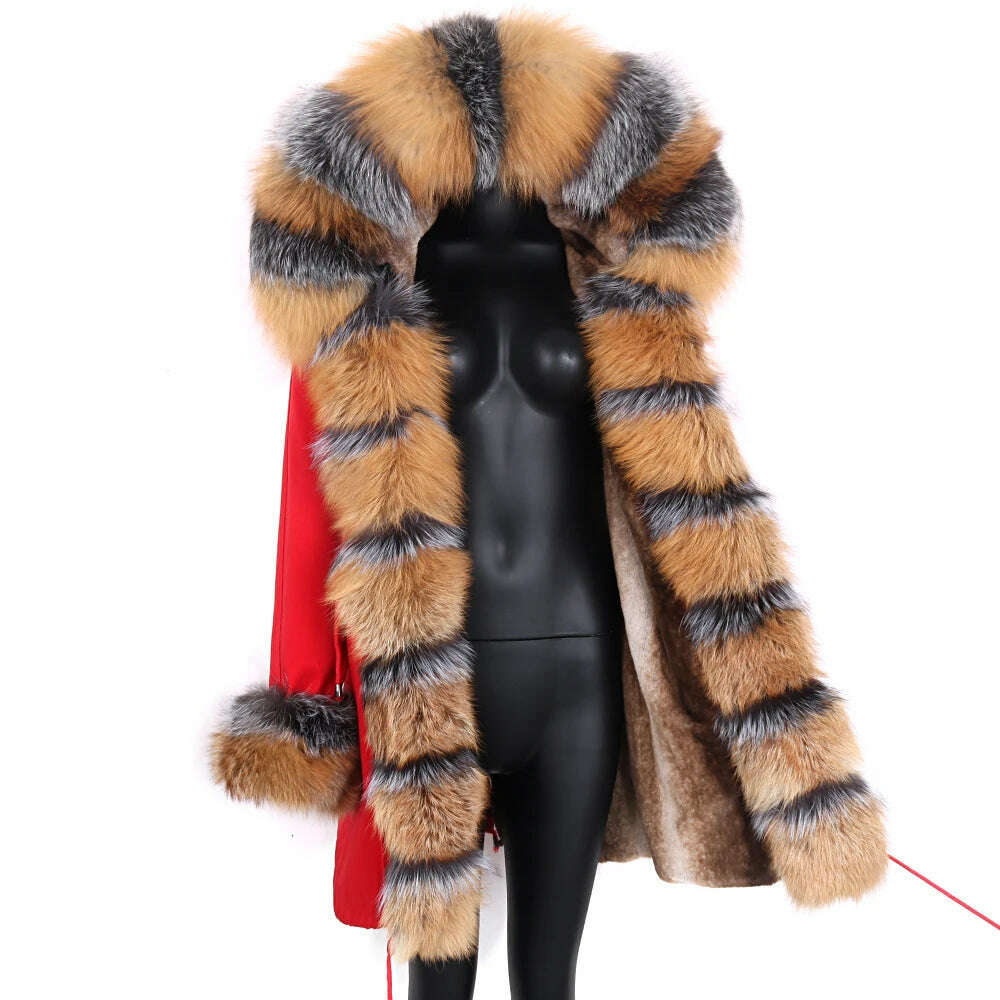 KIMLUD, 2023 Natural Real Fox Fur Jacke Coat Real Fox Fur Collar Cuff Hooded Coat Short Parka Long Camouflage winter jacket, KIMLUD Womens Clothes