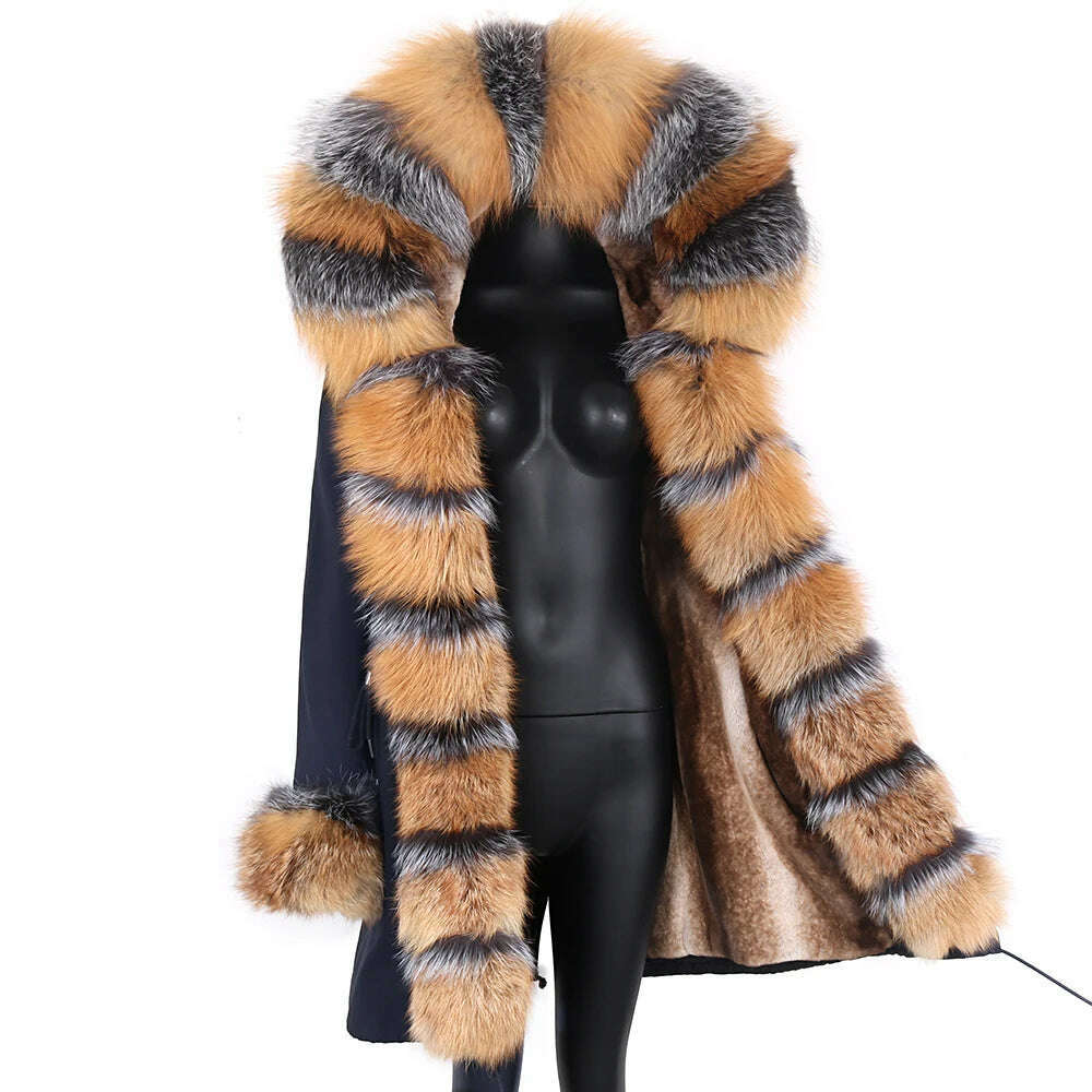 KIMLUD, 2023 Natural Real Fox Fur Jacke Coat Real Fox Fur Collar Cuff Hooded Coat Short Parka Long Camouflage winter jacket, KIMLUD Womens Clothes