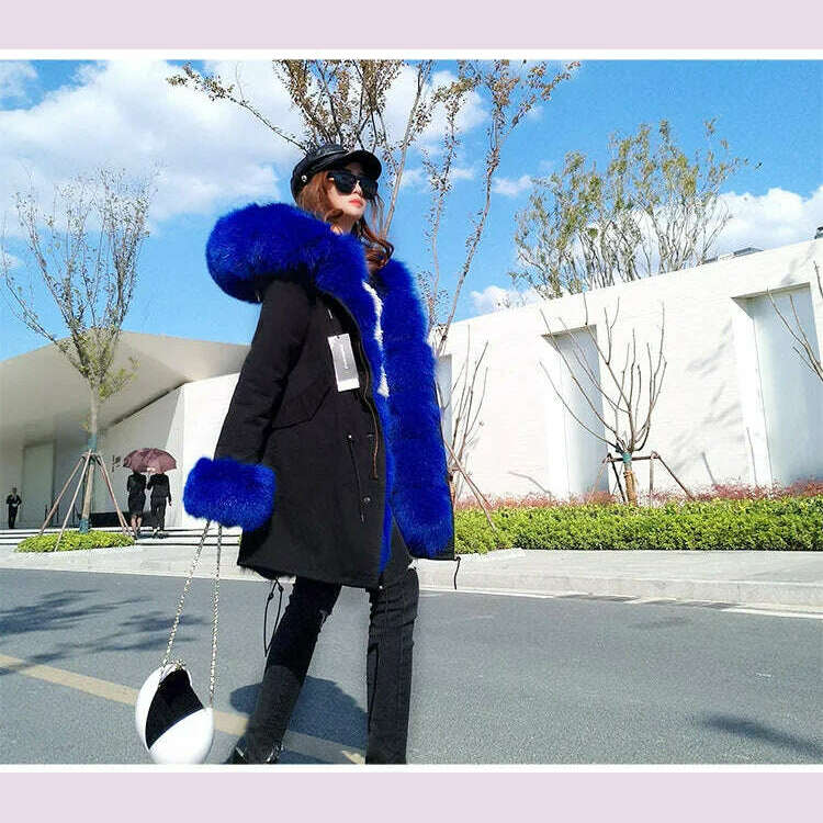 Natural Real Fox Fur Jacke Coat Real Fox Fur Collar Cuff Hooded Coat - KIMLUD