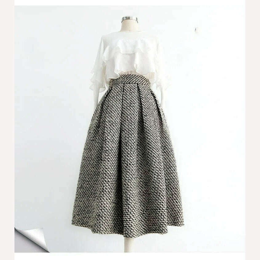 KIMLUD, 2023 New Autumn and Winter Fashion Thousand Bird Checker Half Skirt Temperament Commuter Women's High Waist Poached Skirt, KIMLUD Womens Clothes