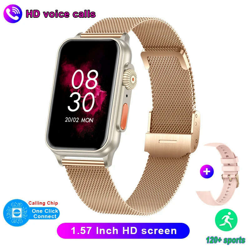 KIMLUD, 2023 New Bluetooth Call Smart Watch AI Voice Assistant Fitness Tracker 1.57 Inch HD Screen Smartwatch Men Women For Android IOS, Rose gold net, KIMLUD Womens Clothes