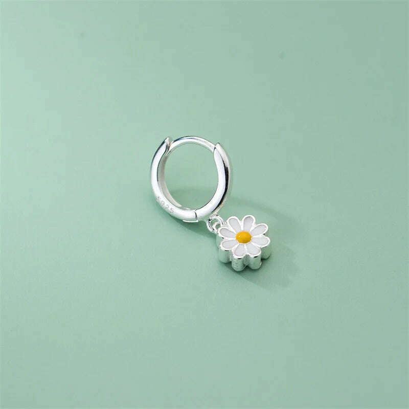 KIMLUD, 2023 New Daisy Flower Pendant Hoop Earrings For Women Korean Sweet Cute Hanging Earrings Girl Wedding Party Jewelry Gift, KIMLUD Womens Clothes