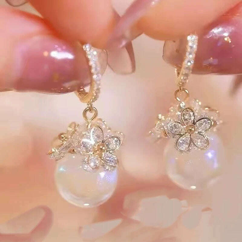 2023 New Daisy Flower Pendant Hoop Earrings For Women Korean Sweet Cute Hanging Earrings Girl Wedding Party Jewelry Gift - KIMLUD