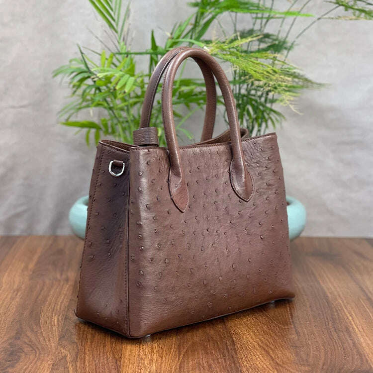 KIMLUD, 2023 New Designer Ostrich Skin Women Handbag Fashion Genuine Leather Lady Messenger Bag Luxury Large Capacity Shoulder Bag 50, coffee, KIMLUD Womens Clothes