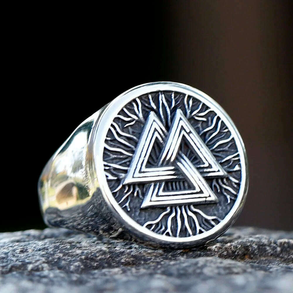 2023 New fashion 316L Stainless Steel Viking Valknut Ring Amulet For Man Dropshipping free shipping - KIMLUD