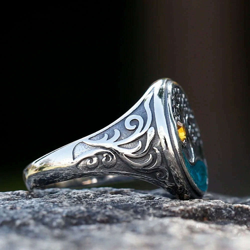 2023 NEW FASHION New 316L Stainless Steel Viking Yggdrasi Ring Amulet Celtic Knot Ring For Man Dropshipping free shipping - KIMLUD