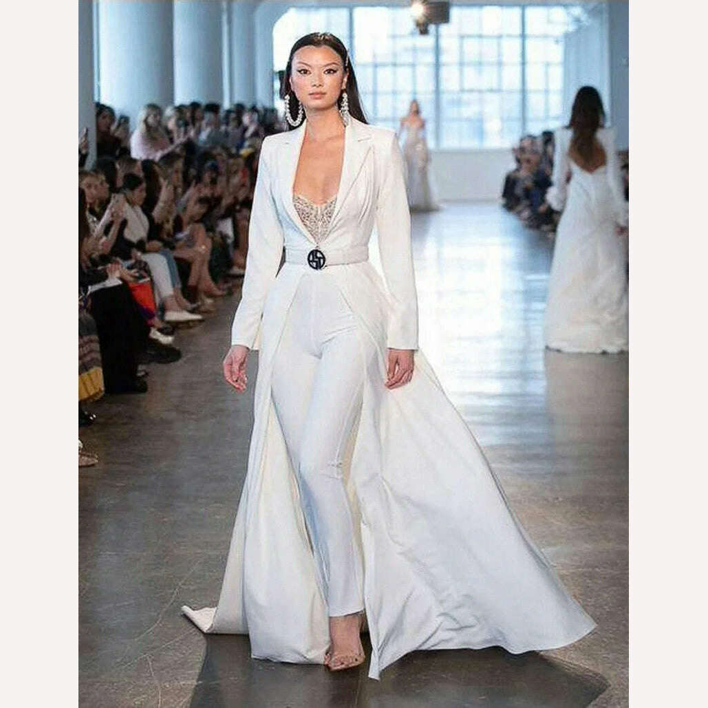 2023 New fashion sexy V-neck Long sleeve evening gown elegant dress women's white pants jumpsuit - KIMLUD