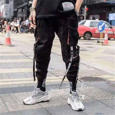 KIMLUD, 2023 New Hip-Hop Jogger Men's Harem Overalls Color Multi-Pocket Ribbon Men's Sports Pants Streetwear Casual Men's Casual Pants, KIMLUD Womens Clothes