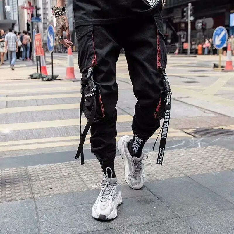 KIMLUD, 2023 New Hip-Hop Jogger Men's Harem Overalls Color Multi-Pocket Ribbon Men's Sports Pants Streetwear Casual Men's Casual Pants, XK15 black / Chinese Size XL, KIMLUD APPAREL - Womens Clothes