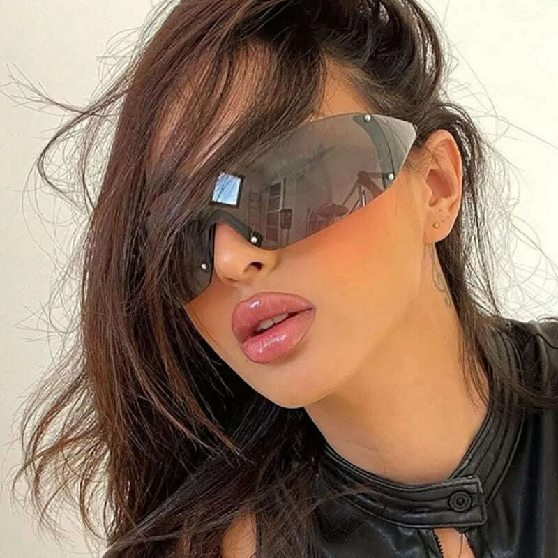 2023 New Luxury Y2K One Piece Sunglasses Women Brand Designer New Punk Sports Sun Glasses Men Goggle UV400 Fashion Eyewear - KIMLUD