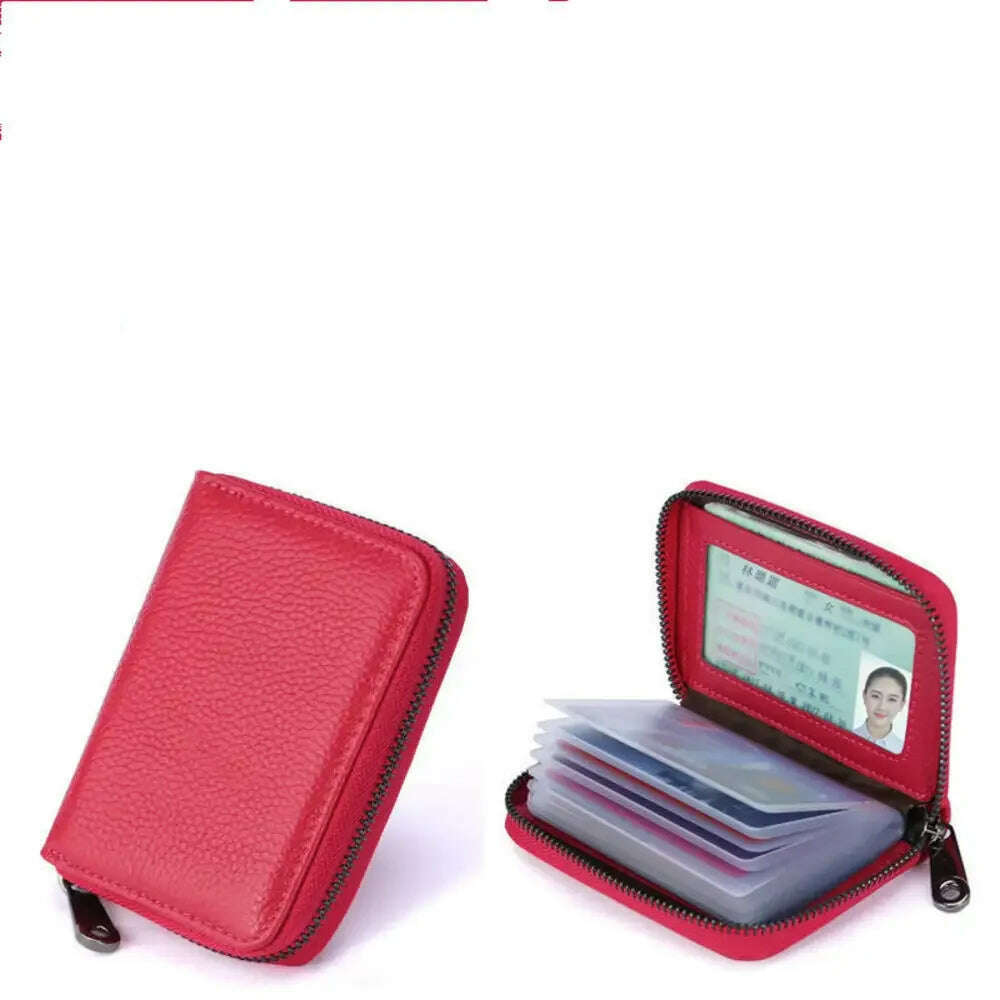 KIMLUD, 2023 New Mini Leather 20 Card Wallet Mini Leather Wallet Business Case Purse Holder RFID Blocking Carteira Masculina Porte Carte, Rose Red-20card slot, KIMLUD Womens Clothes