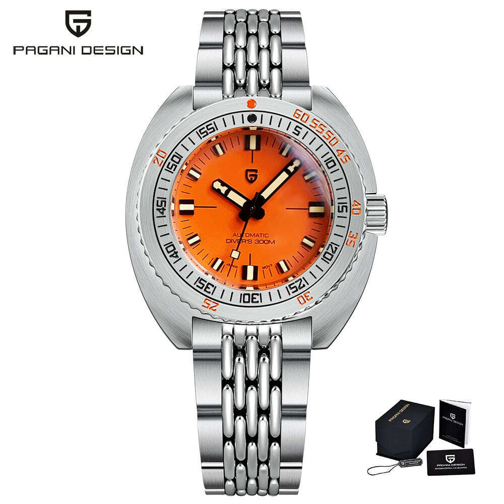 KIMLUD, 2023 New PAGANI DESIGN Men's Divers Automatic Mechanical Watches NH38 Sapphire Stainless Steel 300m Waterproof AR Watch for Men, Orange, KIMLUD APPAREL - Womens Clothes