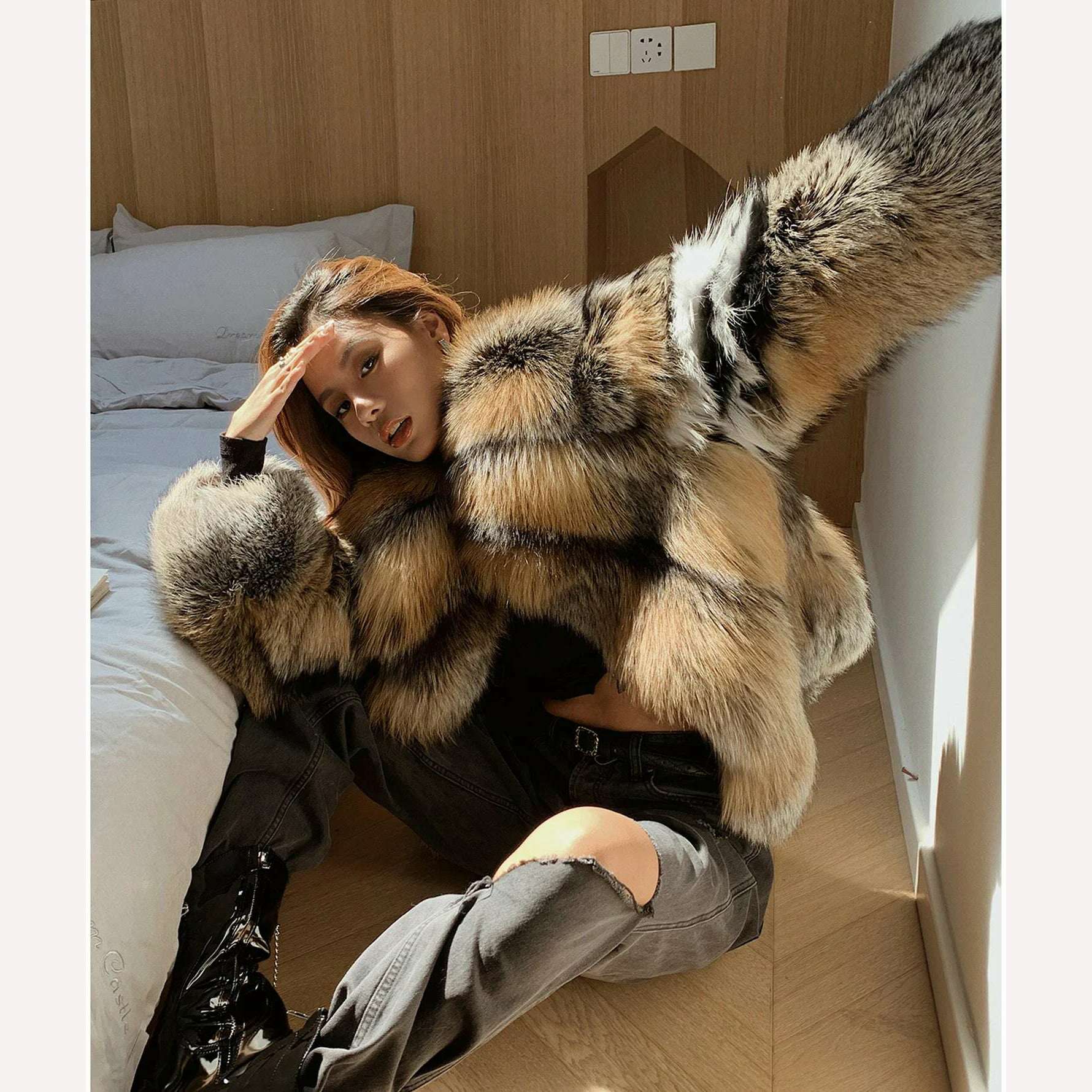 KIMLUD, 2023 New Real Natural Silver Fox Fur Coat Women Highend Quality Genuine Women Winter Luxury Female Jacket OuterwearLong Sleeve, KIMLUD Womens Clothes