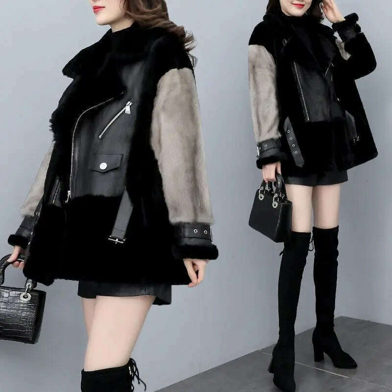 2023 New Turn-down Collar Winter Jacket Women Faux Fur Coat Elegant Thick Warm Outerwear Street Wear Fake Fur Fashion T76 - KIMLUD