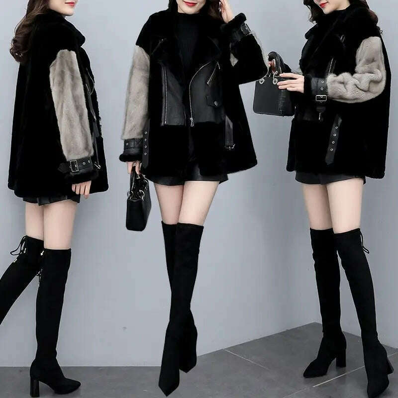 2023 New Turn-down Collar Winter Jacket Women Faux Fur Coat Elegant Thick Warm Outerwear Street Wear Fake Fur Fashion T76 - KIMLUD