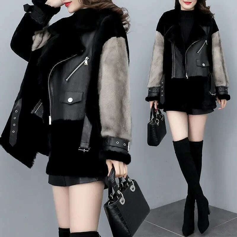 2023 New Turn-down Collar Winter Jacket Women Faux Fur Coat Elegant Thick Warm Outerwear Street Wear Fake Fur Fashion T76 - KIMLUD