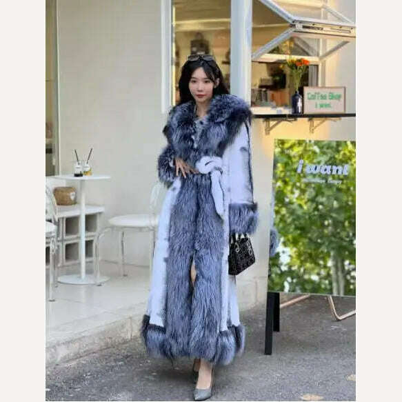 KIMLUD, 2023 New Winter Women Luxury Real Rex Rabbit Fur Coats With Fox Lapel Collar Natural Whole Skin Genuine Rabbit Fur Lady's Fashio, KIMLUD Womens Clothes