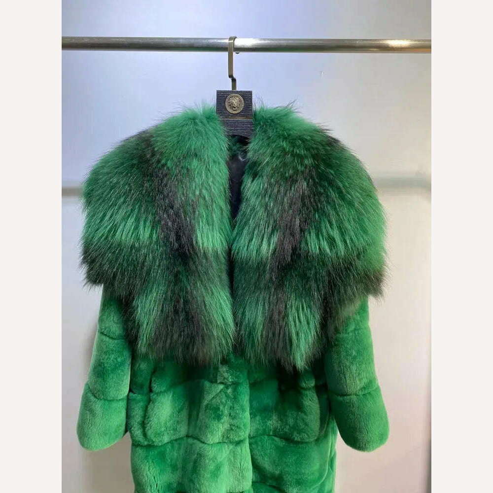 KIMLUD, 2023 New Winter Women Real Rex Rabbit Fur Coat Long Luxury Jacket with Super Large Raccoon Fur Collar Ladies Fashion Overcoat, KIMLUD Womens Clothes