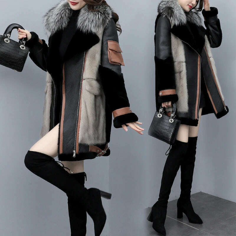 2023 New Women's Winter Fashion Fur Coat Women's Korean Loose Spliced Fox Fur Collar Warm Coats Female Long Parker Overcoat - KIMLUD