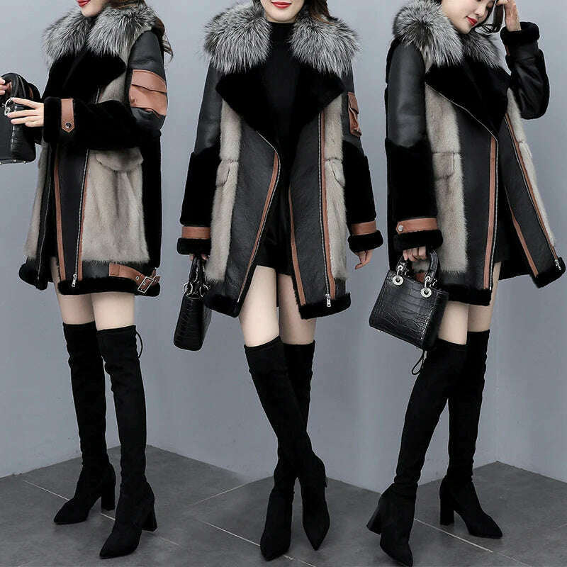 2023 New Women's Winter Fashion Fur Coat Women's Korean Loose Spliced Fox Fur Collar Warm Coats Female Long Parker Overcoat - KIMLUD