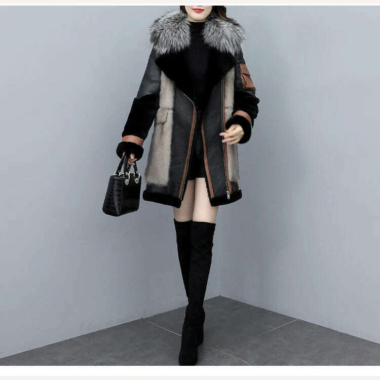 2023 New Women's Winter Fashion Fur Coat Women's Korean Loose Spliced Fox Fur Collar Warm Coats Female Long Parker Overcoat - KIMLUD