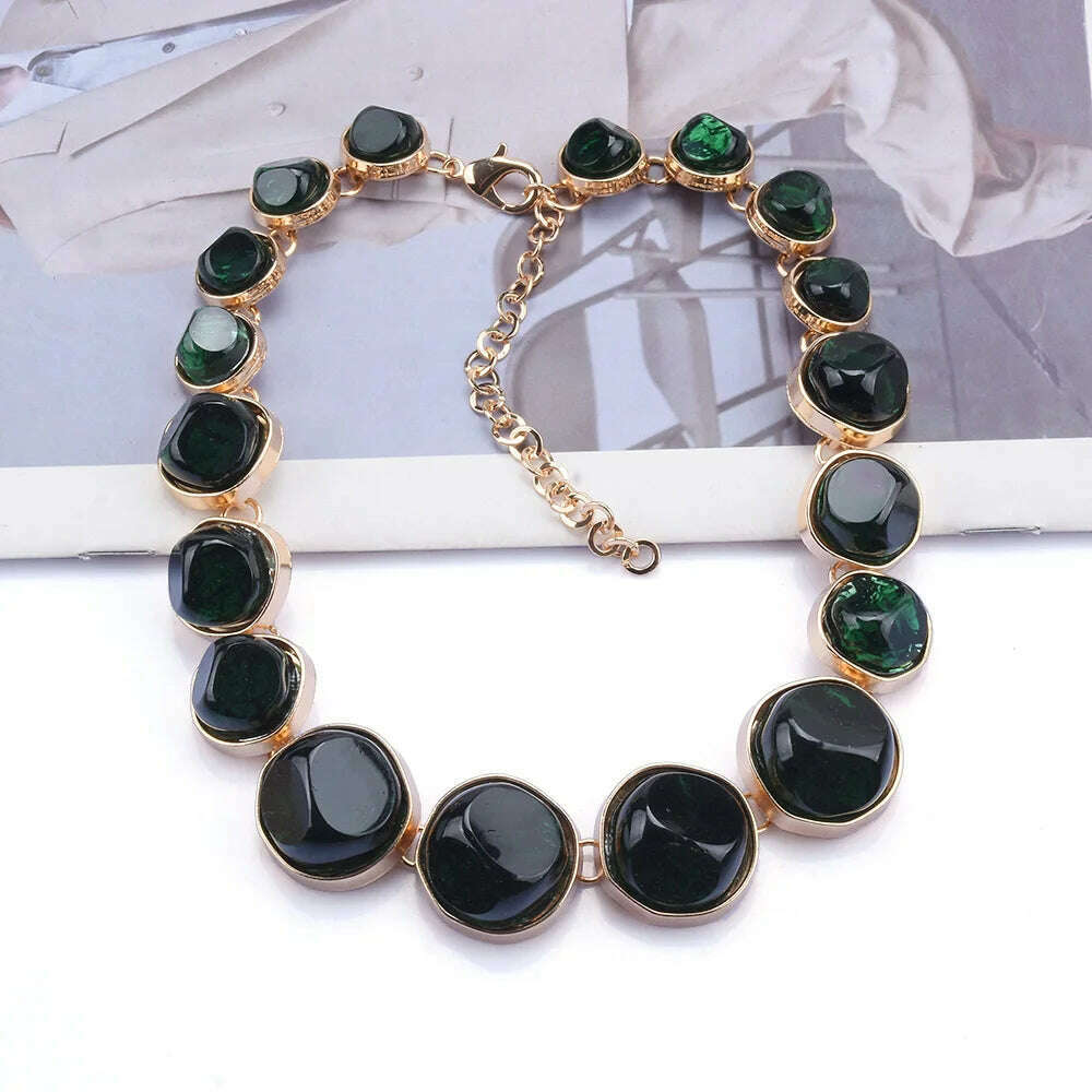 KIMLUD, 2023 New ZA Fashion Geometric Resin Choker Necklace Women Indian Ethnic Statement Big Bib Collar Necklace Jewelry, green, KIMLUD APPAREL - Womens Clothes