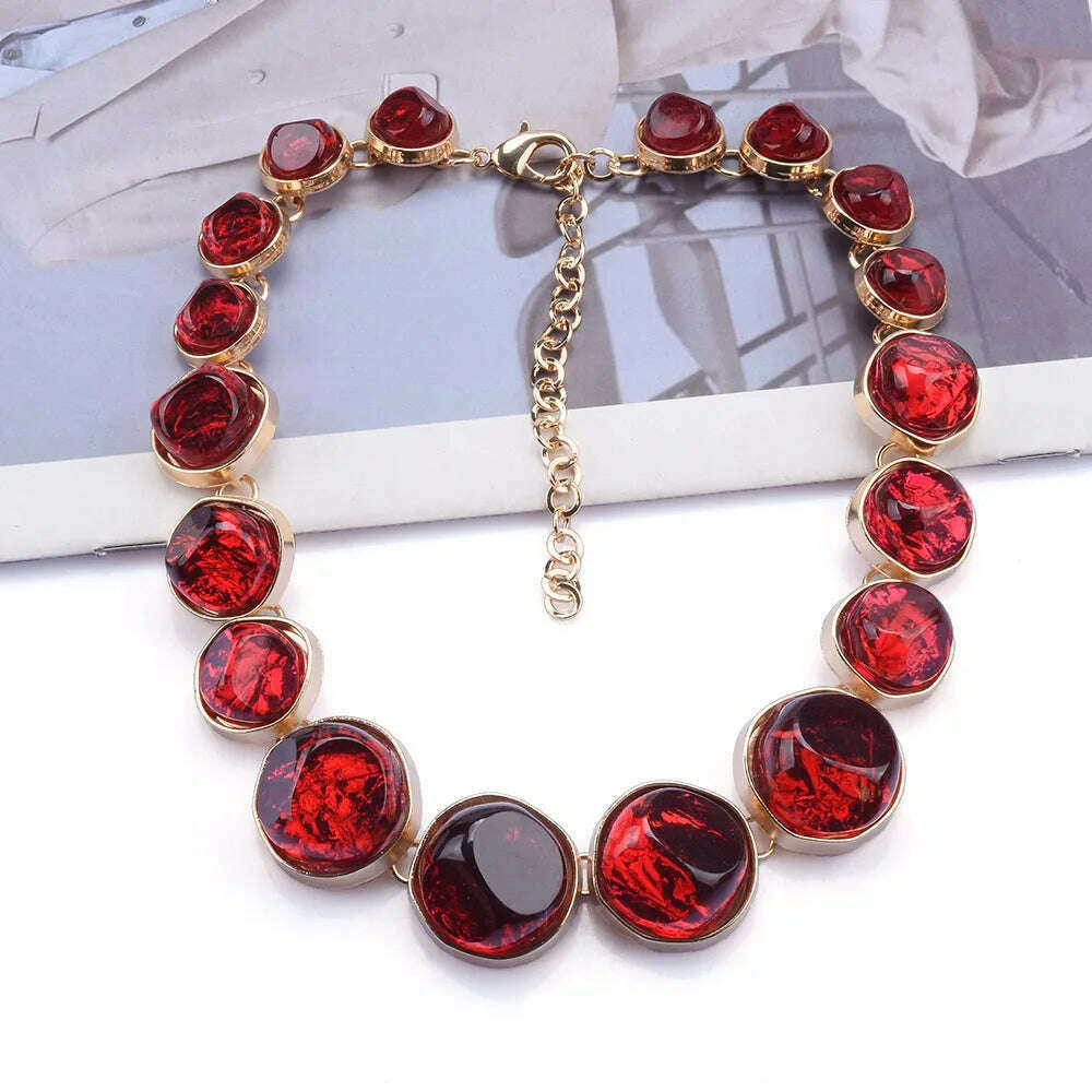 KIMLUD, 2023 New ZA Fashion Geometric Resin Choker Necklace Women Indian Ethnic Statement Big Bib Collar Necklace Jewelry, red, KIMLUD APPAREL - Womens Clothes