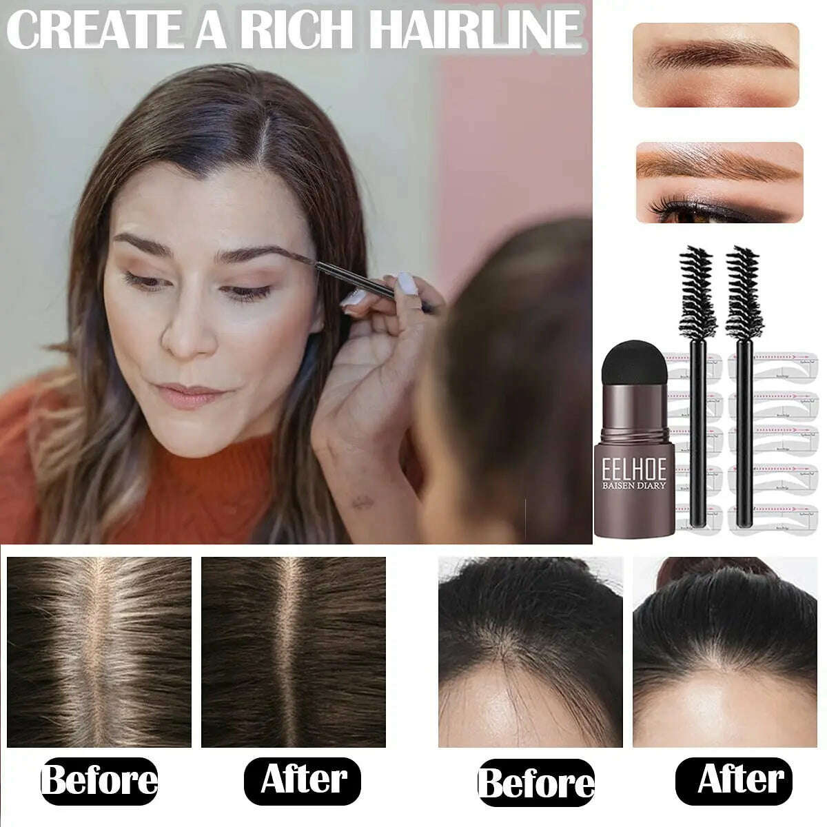 2023 One Step Eyebrow Stamp Shaping Kit Makeup Brow Set Pen Women Waterproof Contour Stencil Tint Natural Stick Hairline Enhanc - KIMLUD