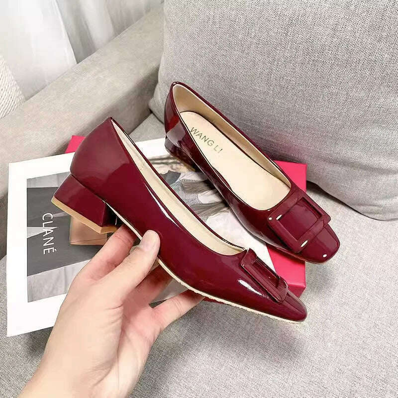 2023 Spring Autumn French Classic Square Button Round Head High Heels Fashion Shallow Mouth Versatile Flat Bottom Women's Shoes - KIMLUD