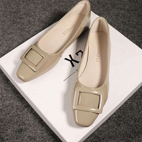 2023 Spring Autumn French Classic Square Button Round Head High Heels Fashion Shallow Mouth Versatile Flat Bottom Women's Shoes - KIMLUD