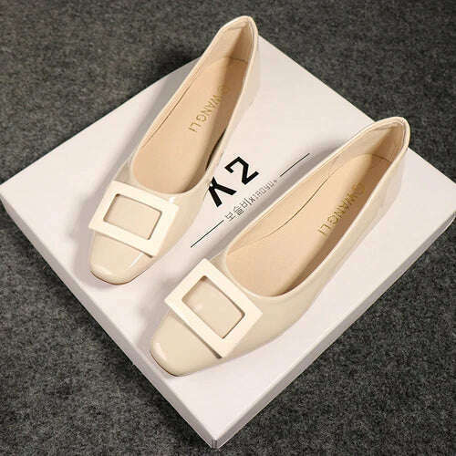 2023 Spring Autumn French Classic Square Button Round Head High Heels Fashion Shallow Mouth Versatile Flat Bottom Women's Shoes - KIMLUD