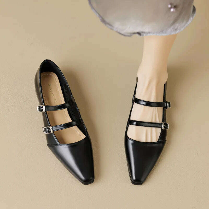 2023 spring new women's low-heeled loafers british style black career and party wear ladies casual Mary Jane Pointe Shoes - KIMLUD