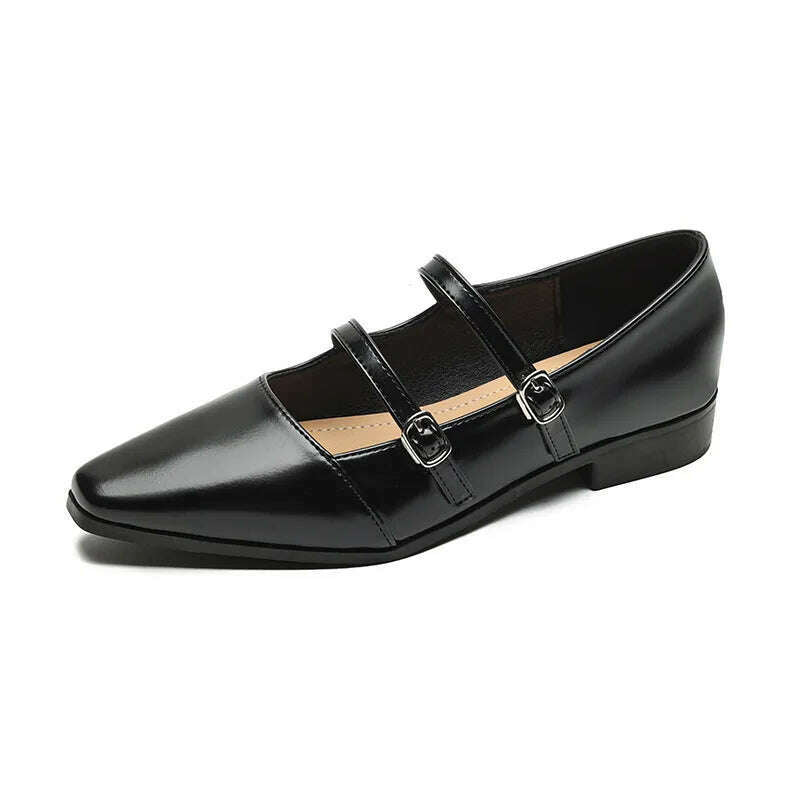 2023 spring new women's low-heeled loafers british style black career and party wear ladies casual Mary Jane Pointe Shoes - KIMLUD