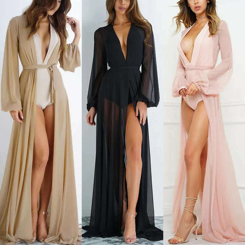 KIMLUD, 2023 Summer Beach Cover Up Women Beach Dress Solid Bikini Cover Up Swimwear Women Robe De Plage Beach Wear Cardigan Bathing Suit, KIMLUD Womens Clothes