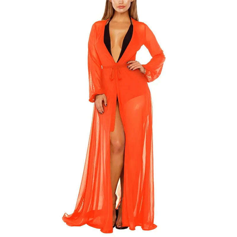 KIMLUD, 2023 Summer Beach Cover Up Women Beach Dress Solid Bikini Cover Up Swimwear Women Robe De Plage Beach Wear Cardigan Bathing Suit, Orange / S/M, KIMLUD APPAREL - Womens Clothes