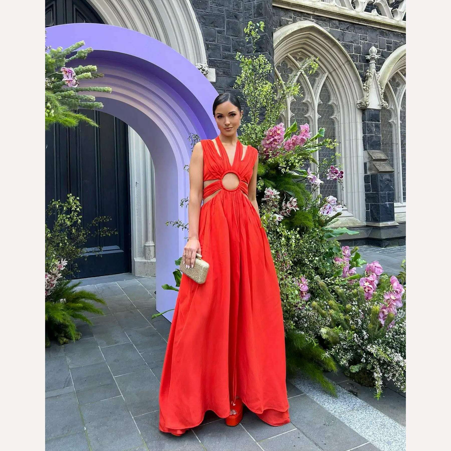 KIMLUD, 2023 Summer New Fashion Women Dresses Elegant Party Female Evening Dress Sexy Women's Clothing Chic Robes, Orange / S, KIMLUD Womens Clothes