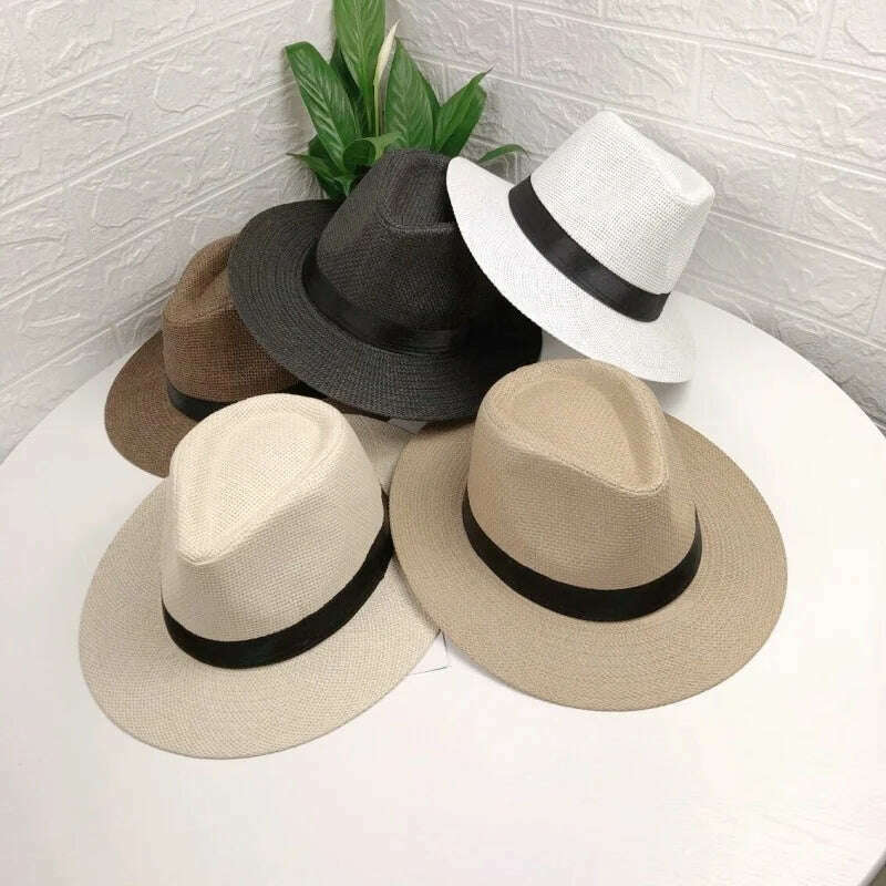 2023 Summer Sunscreen Straw Sun Hat Beach Vacation Panama Handwoven Straw Caps Men Women Casual Sunshade Gangster Cap Bucket Hat - KIMLUD