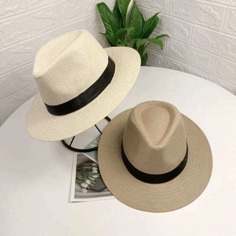 2023 Summer Sunscreen Straw Sun Hat Beach Vacation Panama Handwoven Straw Caps Men Women Casual Sunshade Gangster Cap Bucket Hat - KIMLUD