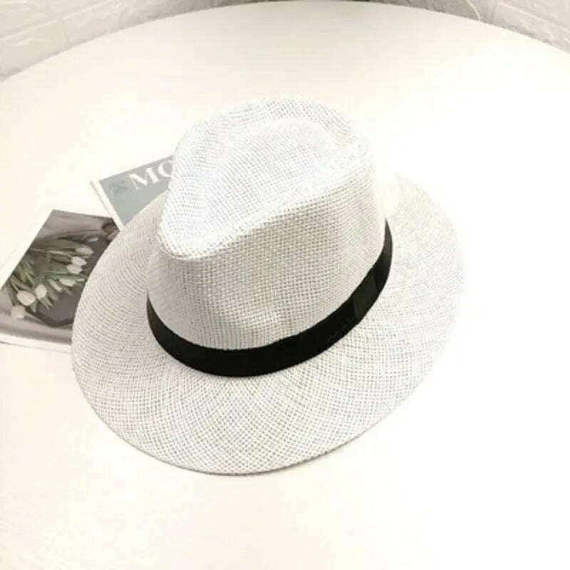 2023 Summer Sunscreen Straw Sun Hat Beach Vacation Panama Handwoven Straw Caps Men Women Casual Sunshade Gangster Cap Bucket Hat - KIMLUD