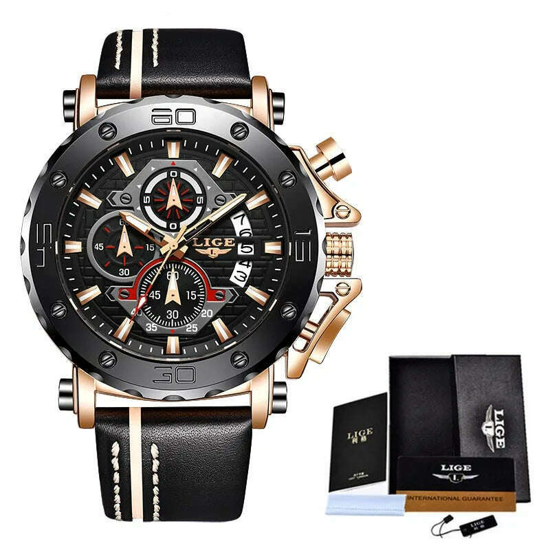 2023 Top Brand LIGE Men Watches Fashion Sport Leather Watch Mens Luxury Date Waterproof Quartz Chronograph Relogio Masculino+Box - KIMLUD